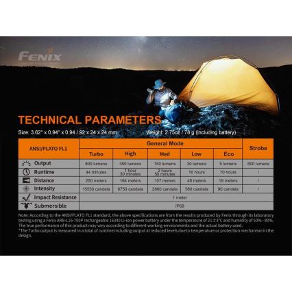Fenix PD25R - Lanterna recarregável LED LED/USB/1xCR123A IP68 800 lm 70 h 700 mAh