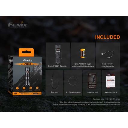 Fenix PD25R - Lanterna recarregável LED LED/USB/1xCR123A IP68 800 lm 70 h 700 mAh