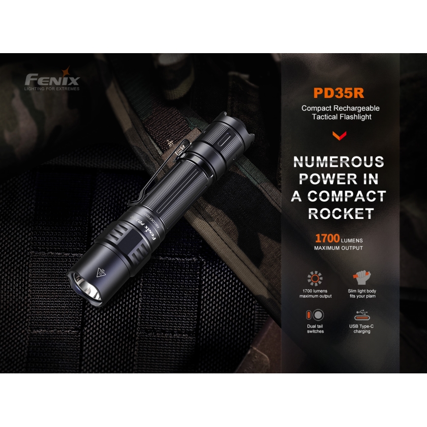 Fenix PD35R - Lanterna recarregável LED LED/USB/2xCR123A IP68 1700 lm 100 h 3400 mAh