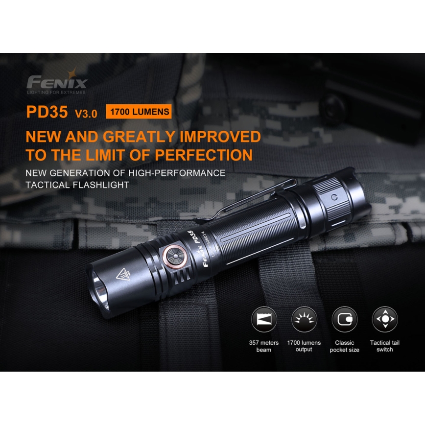 Fenix PD35V30 - Lanterna recarregável LED LED/USB/2xCR123A IP68 1700 brilhante 230 h 2600 mAh