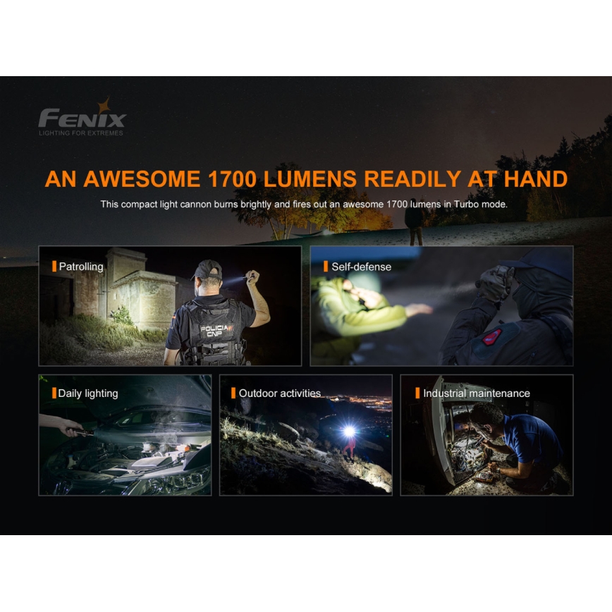 Fenix PD35V30 - Lanterna recarregável LED LED/USB/2xCR123A IP68 1700 brilhante 230 h 2600 mAh
