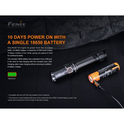Fenix PD35V30 - Lanterna recarregável LED LED/USB/2xCR123A IP68 1700 brilhante 230 h 2600 mAh