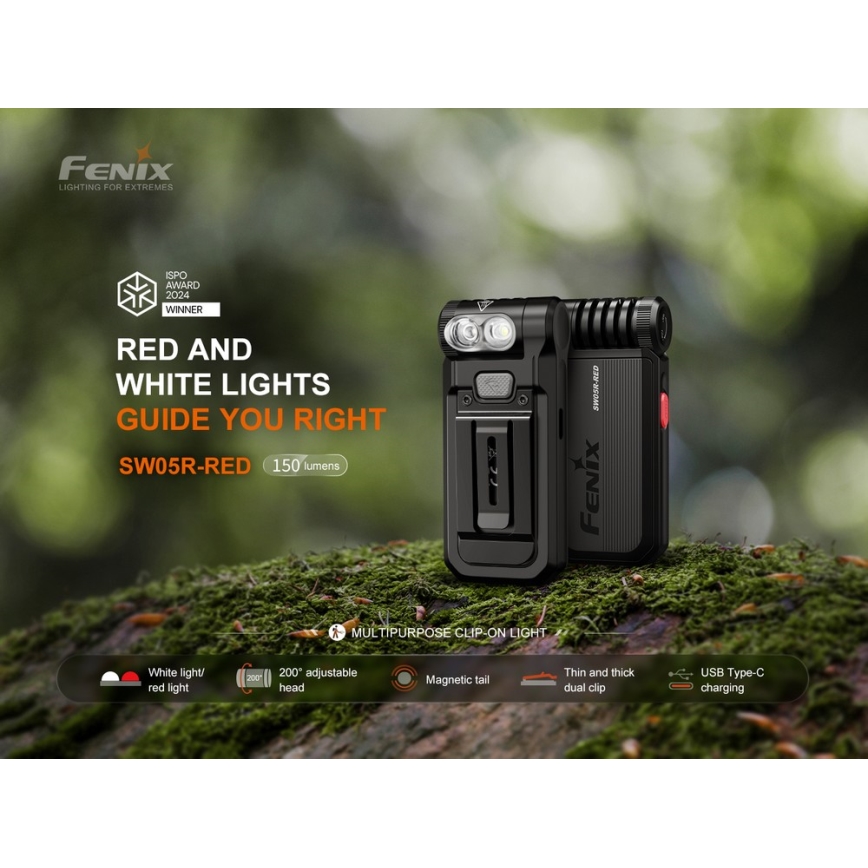 Fenix SW05RREDBLC - LED Regulação recarregável lanterna LED/USB IPX6 150 Eu 49 h preto