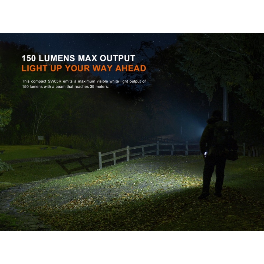 Fenix SW05RREDBLC - LED Regulação recarregável lanterna LED/USB IPX6 150 Eu 49 h preto