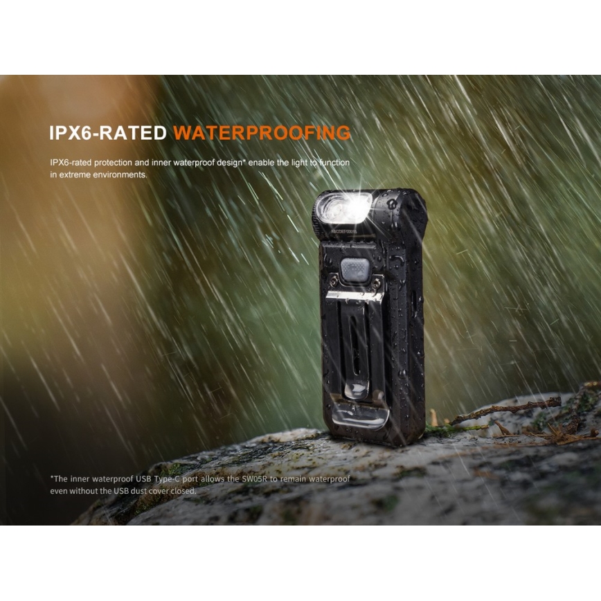 Fenix SW05RREDBLC - LED Regulação recarregável lanterna LED/USB IPX6 150 Eu 49 h preto
