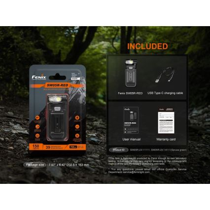 Fenix SW05RREDBLC - LED Regulação recarregável lanterna LED/USB IPX6 150 Eu 49 h preto