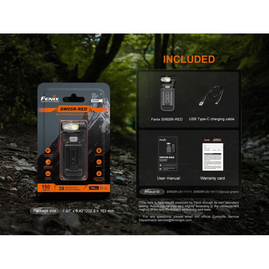 Fenix SW05RREDBLC - LED Regulação recarregável lanterna LED/USB IPX6 150 Eu 49 h preto