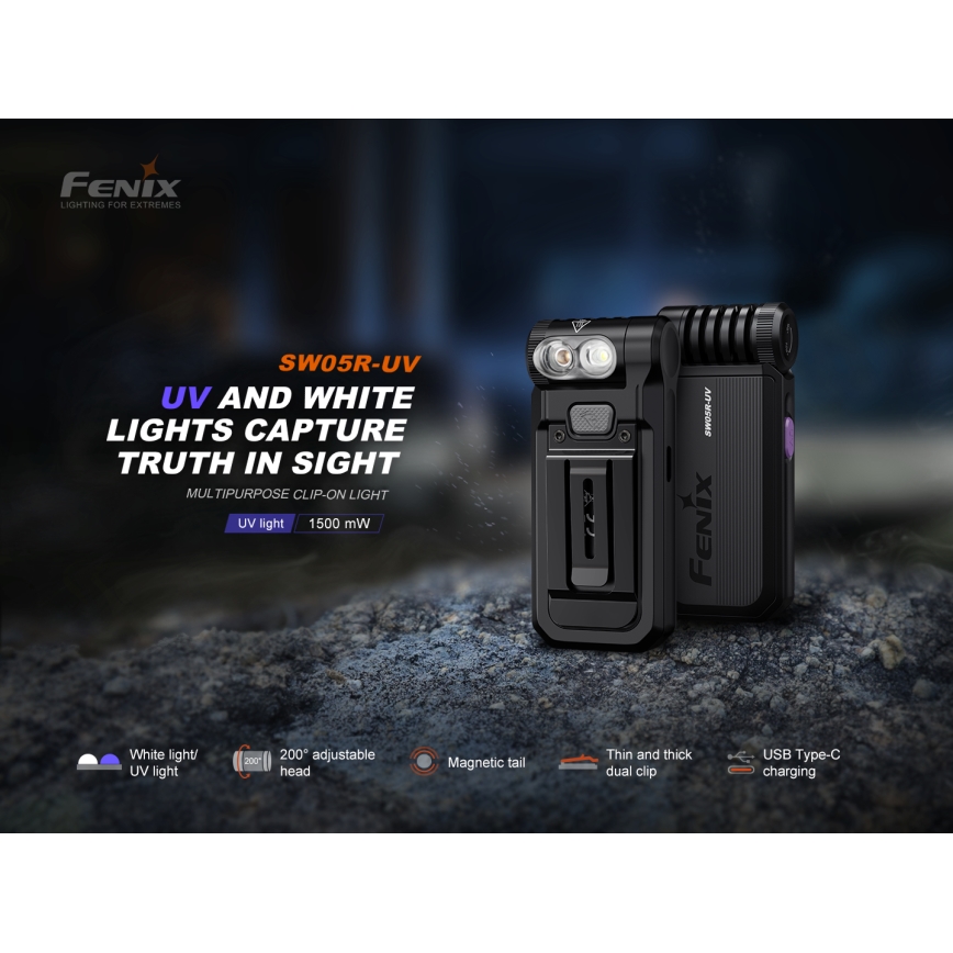 Fenix SW05RUVBLC - Lanterna LED com regulação LED/USB IPX6 150 lm 49 h 700 mAh preto