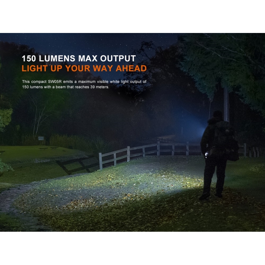 Fenix SW05RUVBLC - Lanterna LED com regulação LED/USB IPX6 150 lm 49 h 700 mAh preto