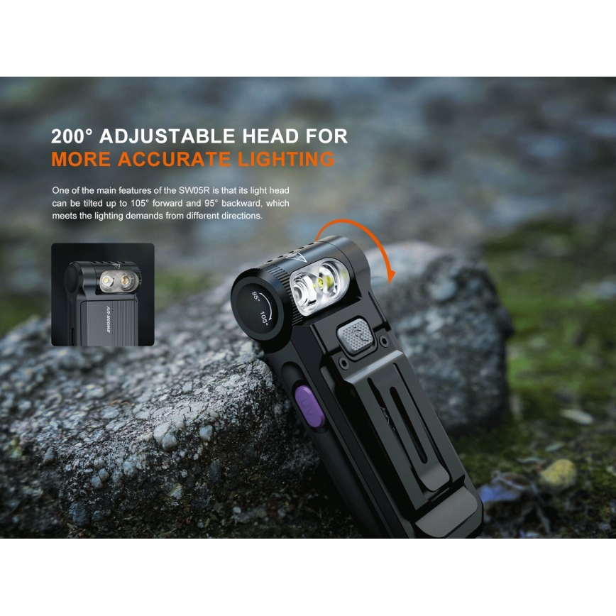Fenix SW05RUVBLC - Lanterna LED com regulação LED/USB IPX6 150 lm 49 h 700 mAh preto