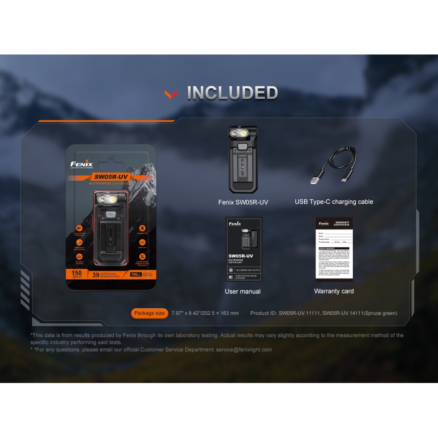 Fenix SW05RUVBLC - Lanterna LED com regulação LED/USB IPX6 150 lm 49 h 700 mAh preto
