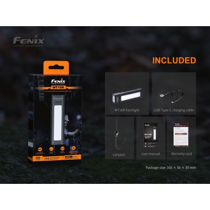 Fenix WT16R - Lanterna recarregável LED 2xLED/USB IP66 300 lm 30 hrs