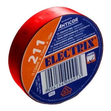 Fita isoladora ELECTRIX 15mm x 10m vermelha