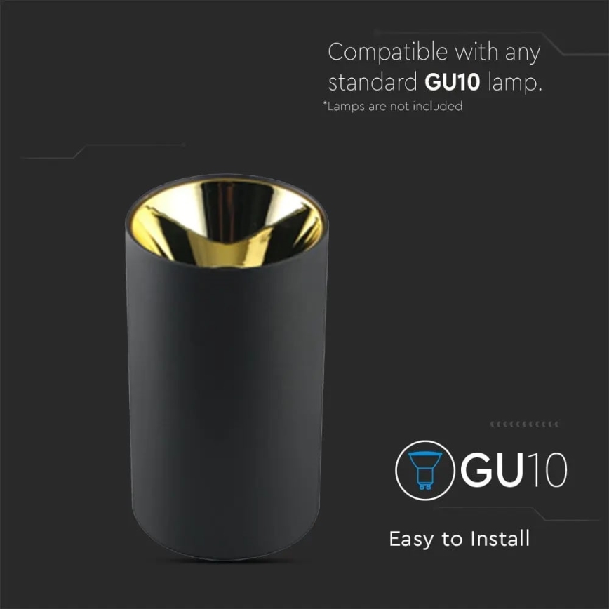 Foco 1xGU10/35W/230V preto/dourado