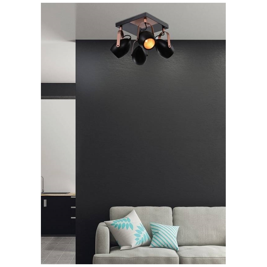 Foco ANICA 4xE14/40W/230V preto/cobre