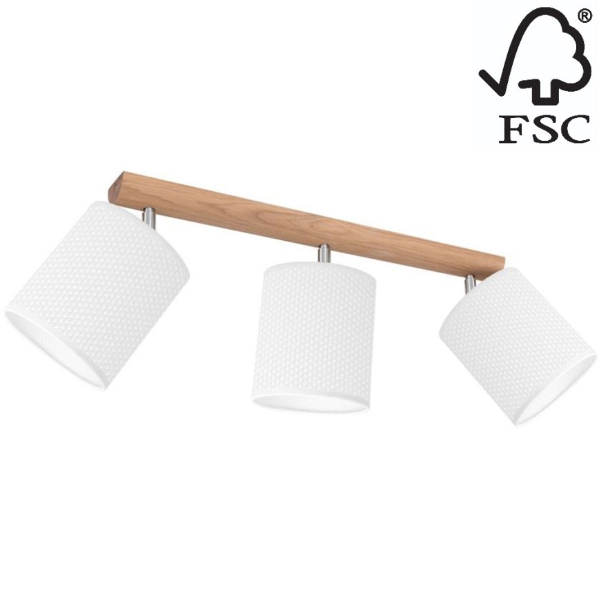 Foco BENITA 3xE27/25W/230V branco/carvalho – FSC certificado