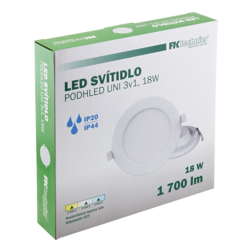 Foco de encastrar de casa de banho LED LED/18W/230V 3000/4000/6000K IP44