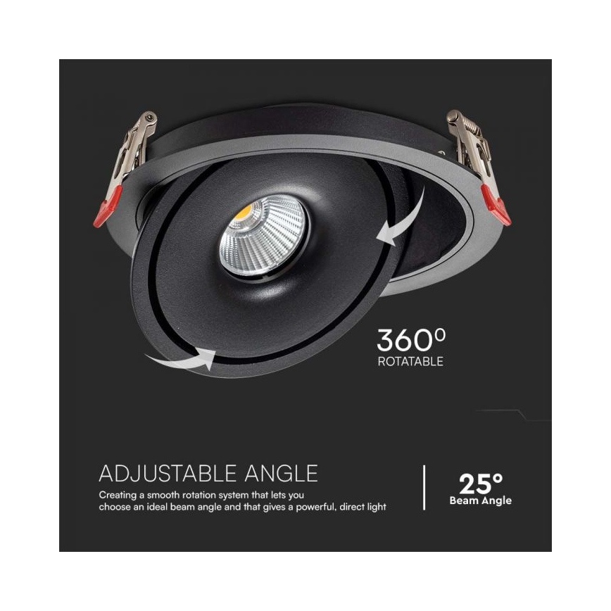 Foco de encastrar LED/12W/230V 3000/4000/6400K diâmetro 12 cm preto