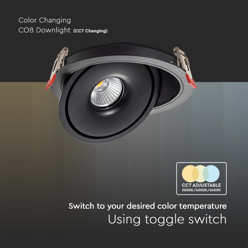 Foco de encastrar LED/12W/230V 3000/4000/6400K diâmetro 12 cm preto