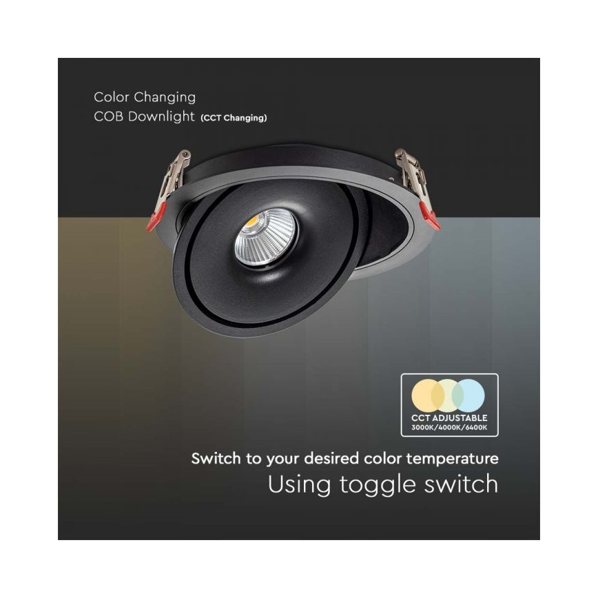 Foco de encastrar LED/20W/230V 3000/4000/6400K diâmetro 16,5 cm preto