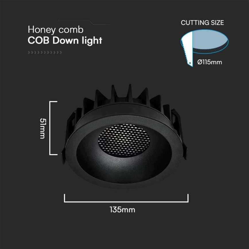 Foco de encastrar LED LED/24W/230V 3000/4000/6400K ø 13,5 cm preto