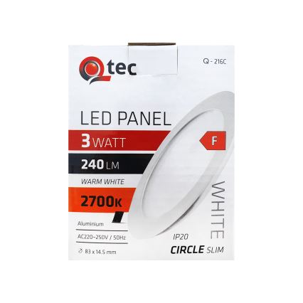 Foco de encastrar LED QTEC LED/3W/230V 2700K diâmetro 8,3 cm