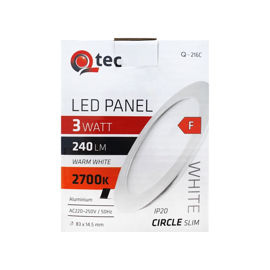Foco de encastrar LED QTEC LED/3W/230V 2700K diâmetro 8,3 cm