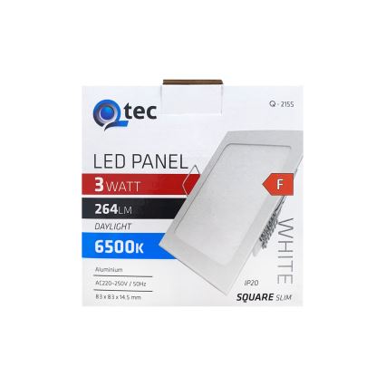 Foco de encastrar LED QTEC LED/3W/230V 6500K 8,3x8,3 cm