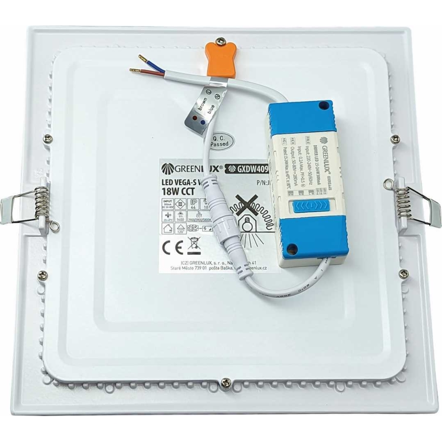 Foco de encastrar LED VEGA LED/18W/230V 2900/3900/5800K 22,5x22,5 cm branco