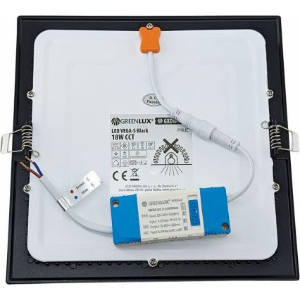 Foco de encastrar LED VEGA LED/18W/230V 2900/3900/5800K 22,5x22,5 cm preto