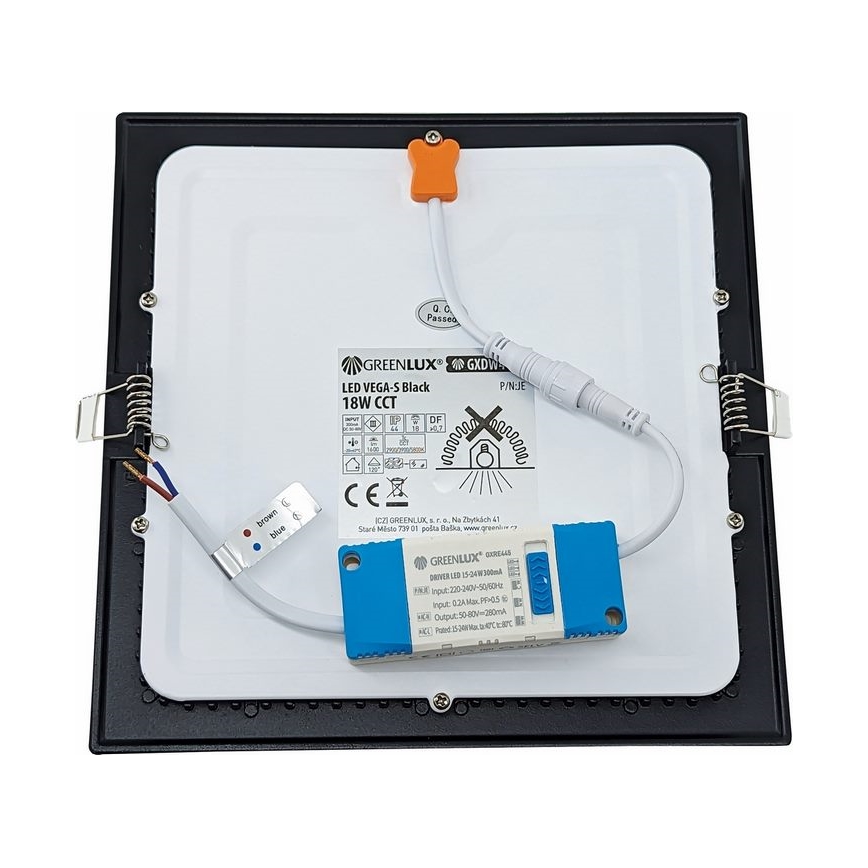 Foco de encastrar LED VEGA LED/18W/230V 2900/3900/5800K 22,5x22,5 cm preto