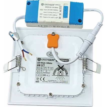 Foco de encastrar LED VEGA LED/6W/230V 2900/3900/5800K 12,5x12,5 cm branco
