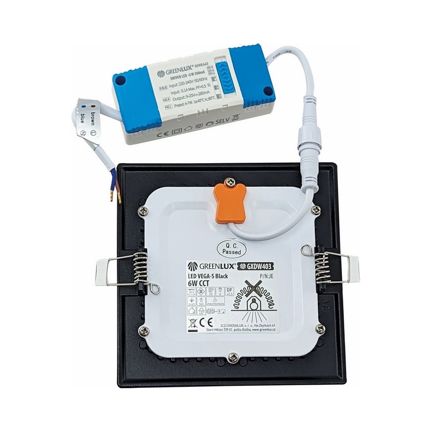 Foco de encastrar LED VEGA LED/6W/230V 2900/3900/5800K 12,5x12,5 cm preto
