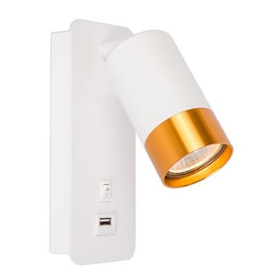 Foco de parede com carregador USB 1xGU10/35W/230V branco/dourado