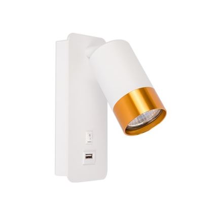 Foco de parede com carregador USB 1xGU10/35W/230V branco/dourado