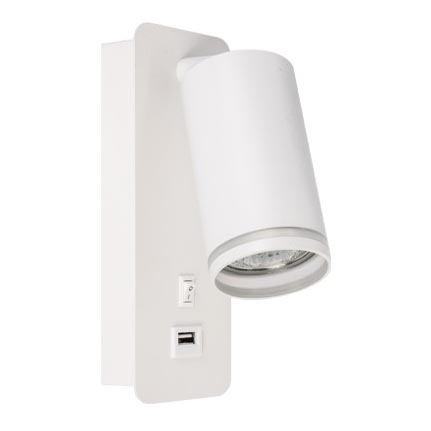 Foco de parede com carregador USB 1xGU10/35W/230V branco