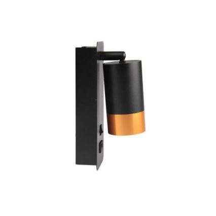 Foco de parede com carregador USB 1xGU10/35W/230V preto/dourado