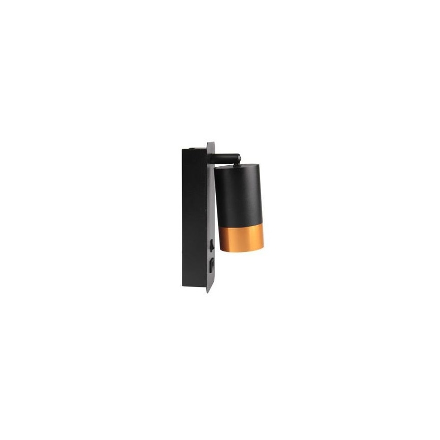 Foco de parede com carregador USB 1xGU10/35W/230V preto/dourado