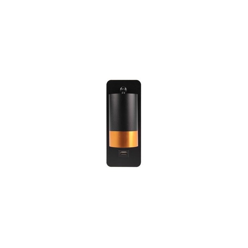 Foco de parede com carregador USB 1xGU10/35W/230V preto/dourado