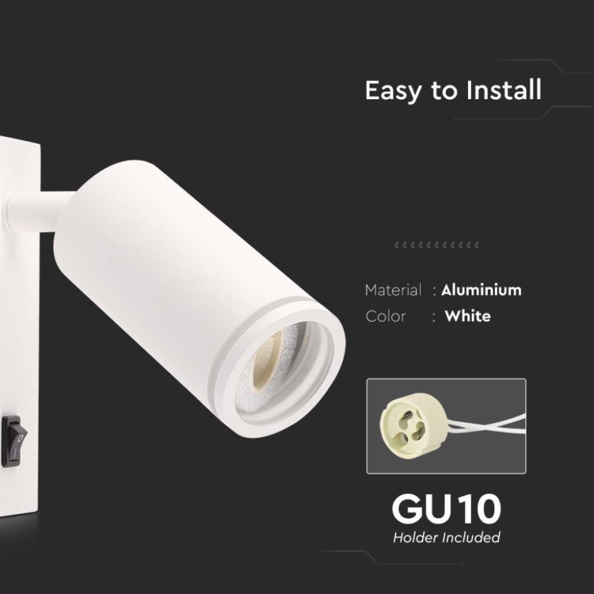 Foco de parede com interruptor 1xGU10/35W/230V branco