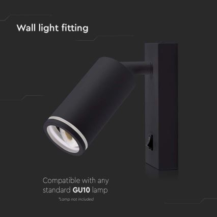 Foco de parede com interruptor 1xGU10/35W/230V preto