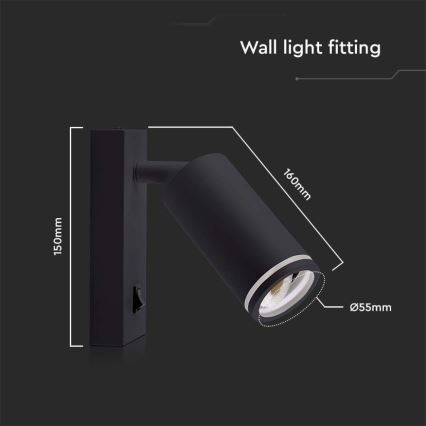 Foco de parede com interruptor 1xGU10/35W/230V preto