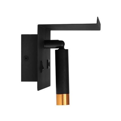 Foco de parede com prateleira e entrada USB 1xG9/35W/230V preto/dourado