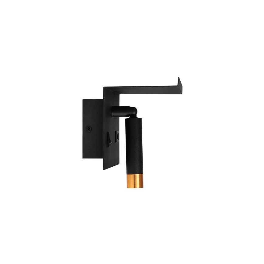 Foco de parede com prateleira e entrada USB 1xG9/35W/230V preto/dourado
