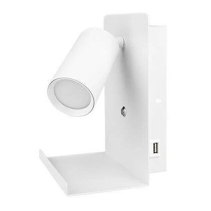 Foco de parede com prateleira e entrada USB 1xGU10/35W/230V branco