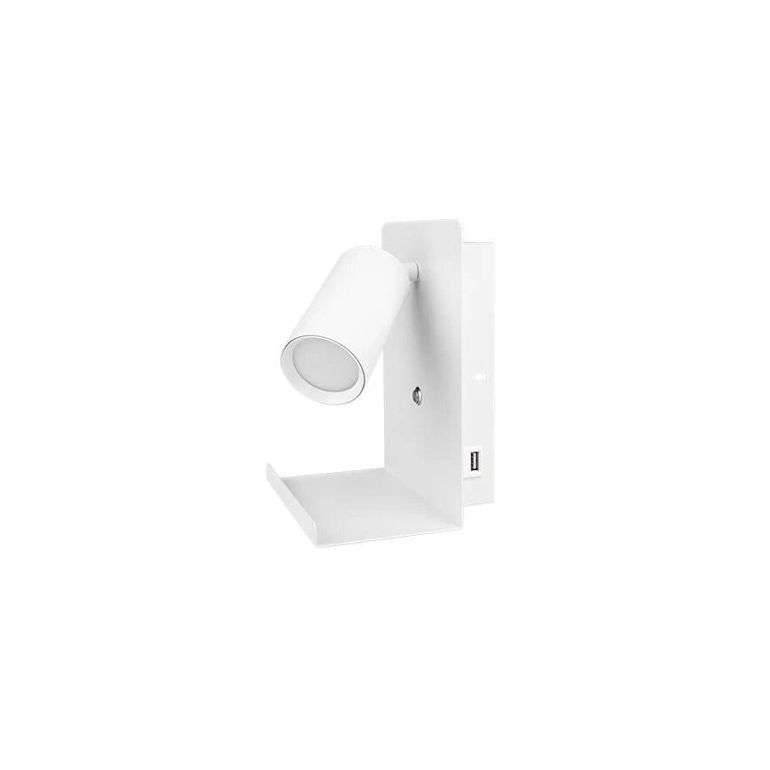 Foco de parede com prateleira e entrada USB 1xGU10/35W/230V branco