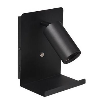 Foco de parede com prateleira e entrada USB 1xGU10/35W/230V preto