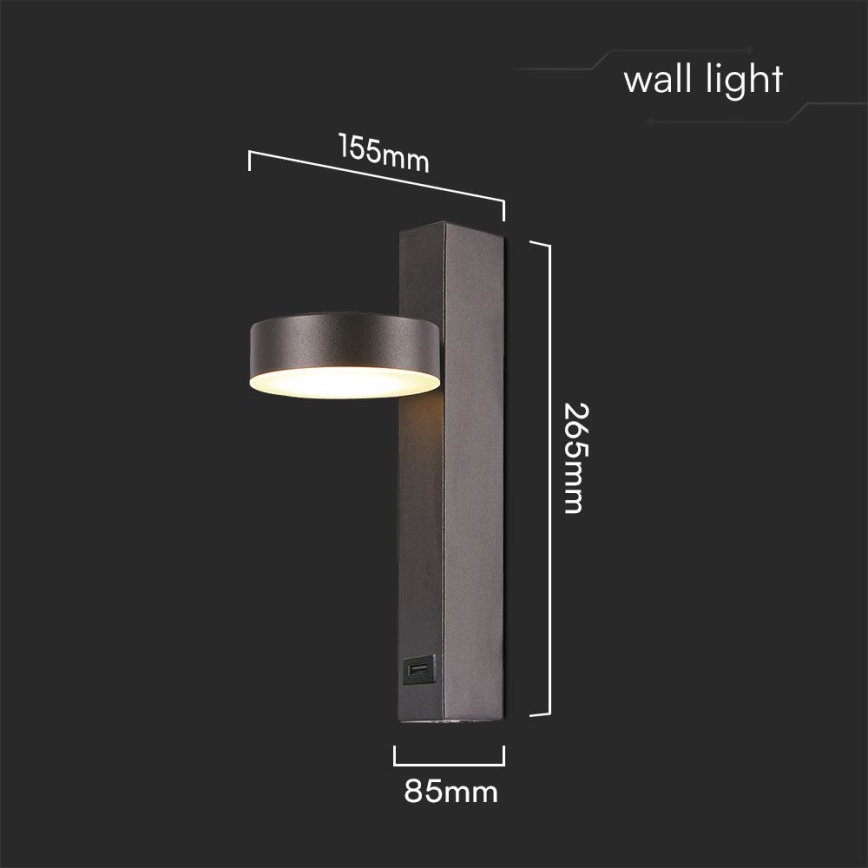 Foco de parede LED com porta USB LED/8W/230V 3000K