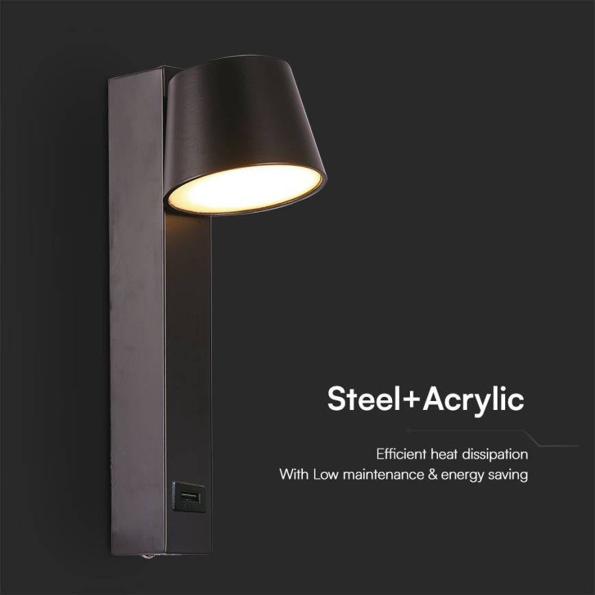 Foco de parede LED com porta USB LED/8W/230V 3000K