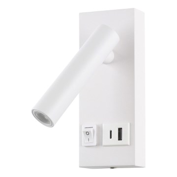 Foco de parede LED com USB LED/2W/230V branco
